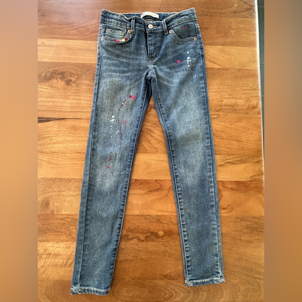 Levi's Blue Denim Jeans with Fun Paint Splatter Accents - Girl's Size 10 Reg
